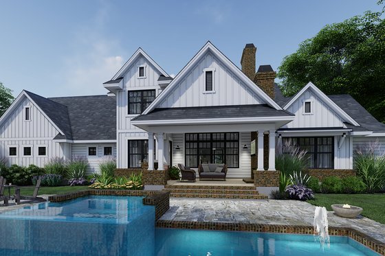 Exterior - Rear Elevation 1 for Farmhouse House Plan #120-266 - 4 bed, 3.5 bath