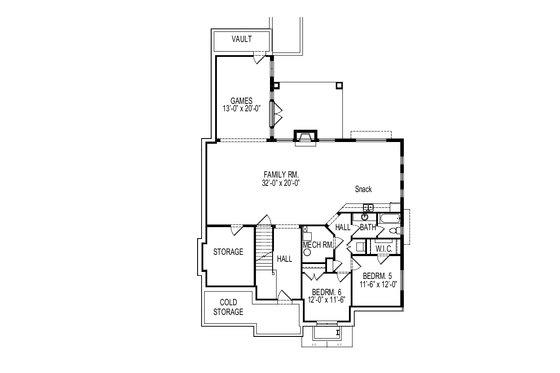 Floor Plan - Lower Floor for Bungalow House Plan #920-99 - 6 bed, 4.5 bath