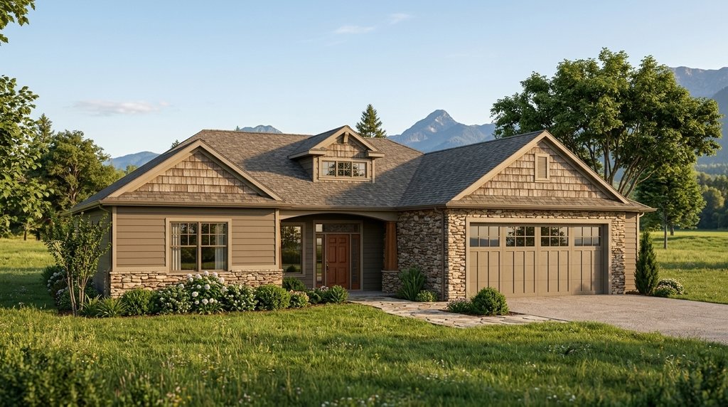 Exterior - Front Elevation 2 for Ranch House Plan #1064-182 - 3 bed, 2 bath