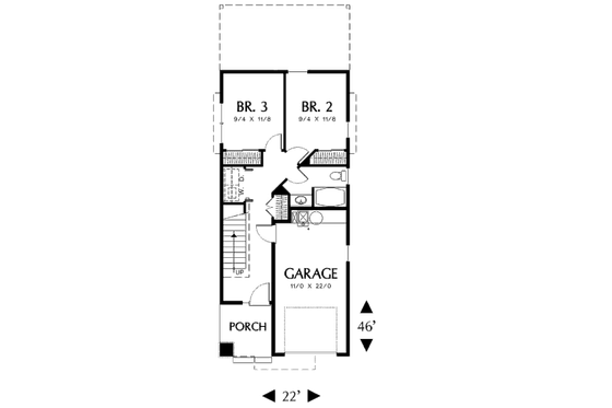 Floor Plan - Main Floor for Craftsman House Plan #48-312 - 3 bed, 2 bath