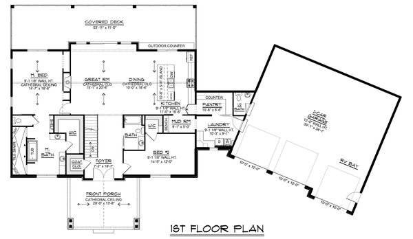 House Blueprint - Floor Plan - Main Floor for Craftsman House Plan #1064-513 - 2 bed, 2.5 bath