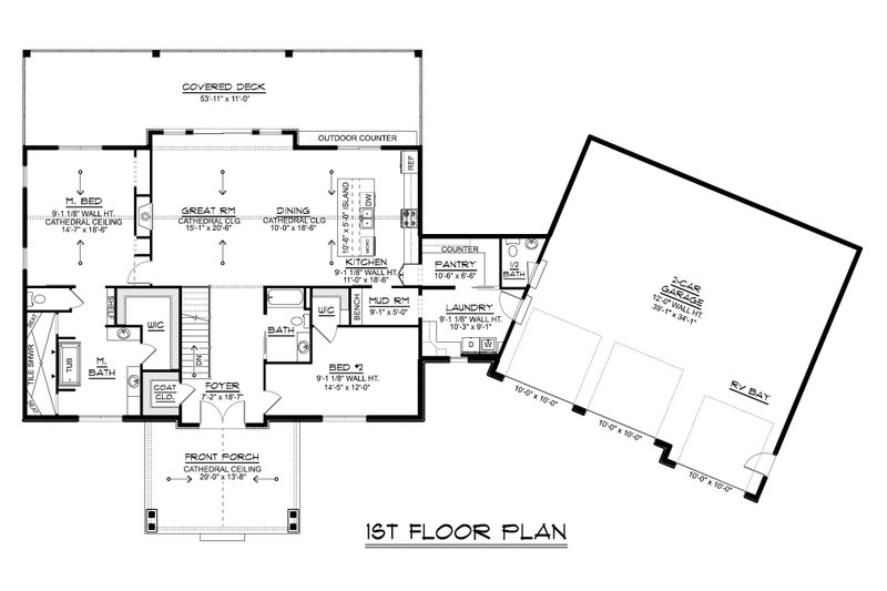 House Blueprint - Floor Plan - Main Floor for Craftsman House Plan #1064-513 - 2 bed, 2.5 bath