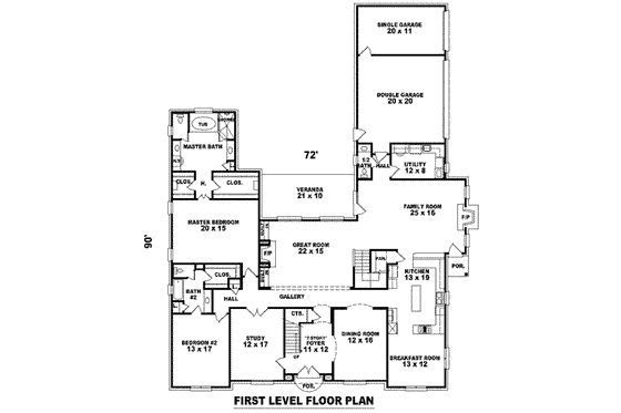 Floor Plan - Main Floor for Colonial House Plan #81-1656 - 5 bed, 4 bath