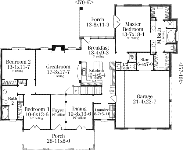 Home Plan - Southern Floor Plan - Main Floor Plan #406-117