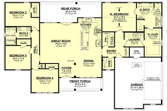 Floor Plan - Main Floor for Farmhouse House Plan #430-365 - 4 bed, 2.5 bath