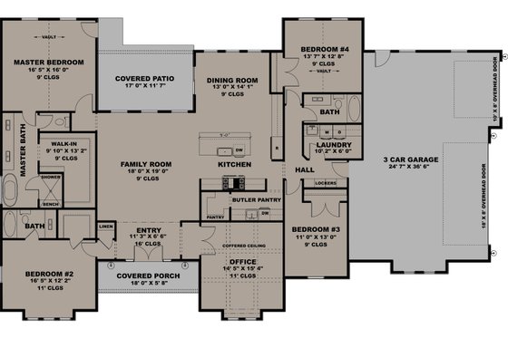 Floor Plan - Main Floor for Craftsman House Plan #1111-47 - 4 bed, 3 bath