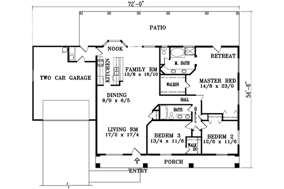 Floor Plan - Main Floor for Mediterranean House Plan #1-1393 - 3 bed, 2 bath
