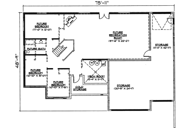 Dream House Plan - Floor Plan - Lower Floor for Traditional House Plan #5-129 - 4 bed, 2.5 bath