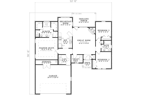 Floor Plan - Main Floor for Traditional House Plan #17-2177 - 3 bed, 2 bath