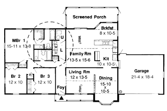 Floor Plan - Main Floor for Ranch House Plan #312-849 - 3 bed, 2 bath