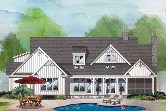 Exterior - Rear Elevation for Farmhouse House Plan #929-1077 - 3 bed, 2 bath