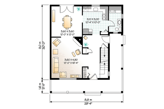 Floor Plan - Main Floor for Farmhouse House Plan #23-214 - 3 bed, 1.5 bath