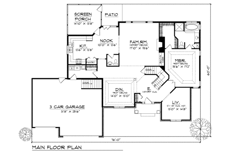 House Blueprint - Floor Plan - Main Floor for Traditional House Plan #70-419 - 3 bed, 2.5 bath