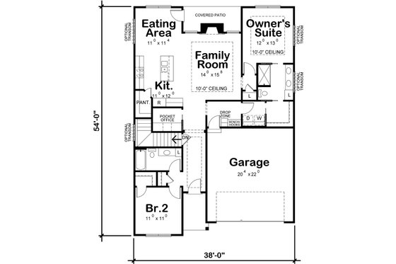 Floor Plan - Main Floor for Traditional House Plan #20-2433 - 2 bed, 2 bath