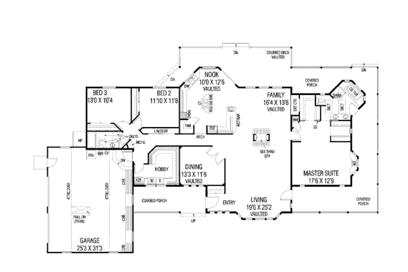 Home Plan - Floor Plan - Main Floor for Ranch House Plan #60-604 - 3 bed, 2 bath