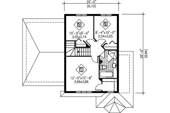 Floor Plan - Upper Floor for Traditional House Plan #25-2107 - 3 bed, 1.5 bath