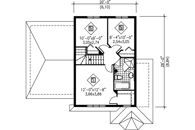 House Blueprint - Floor Plan - Upper Floor for Traditional House Plan #25-2107 - 3 bed, 1.5 bath