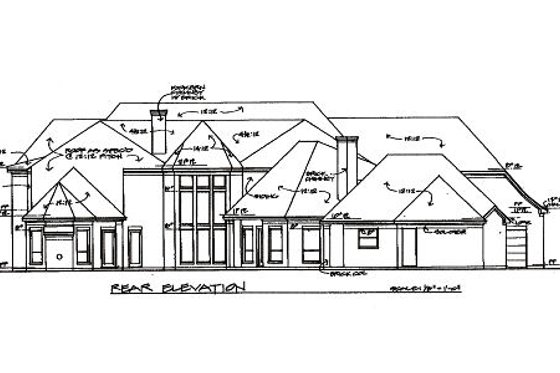 Exterior - Rear Elevation for European House Plan #141-159 - 5 bed, 5 bath
