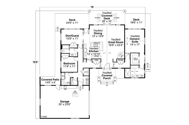 House Blueprint - Floor Plan - Main Floor for Ranch House Plan #124-1307 - 3 bed, 2.5 bath