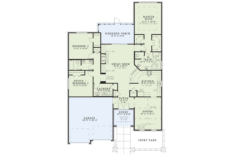 Home Plan - Floor Plan - Main Floor for Mediterranean House Plan #17-2921 - 3 bed, 2 bath