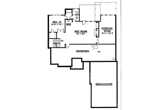 Floor Plan - Lower Floor for Ranch House Plan #67-776 - 3 bed, 3 bath