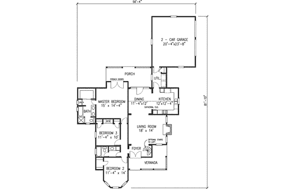 Floor Plan - Main Floor for European House Plan #410-396 - 3 bed, 2 bath