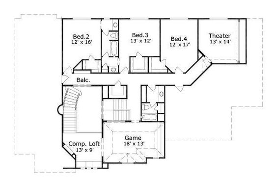 Floor Plan - Upper Floor for European House Plan #411-737 - 4 bed, 3.5 bath