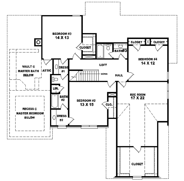 Floor Plan - Upper Floor for European House Plan #81-555 - 4 bed, 3.5 bath
