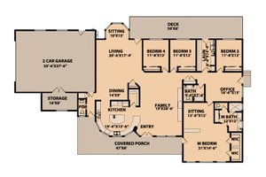 Floor Plan - Main Floor for Ranch House Plan #515-9 - 4 bed, 2.5 bath
