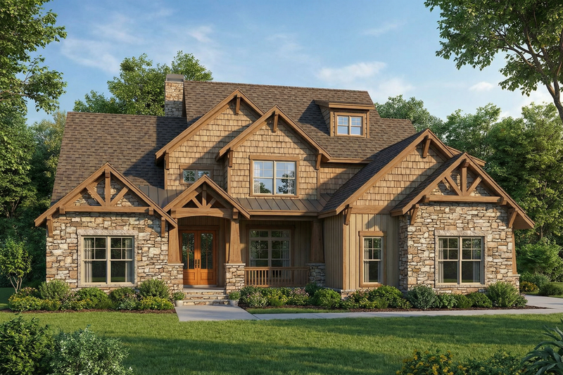 Craftsman Style House Plan - 4 Beds 3 Baths 3783 Sq/Ft Plan #17-2442 Exterior