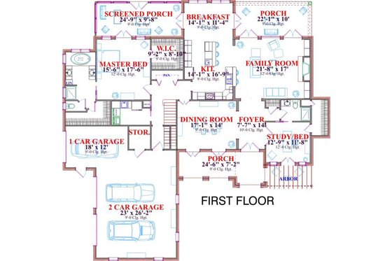 Floor Plan - Main Floor for European House Plan #63-175 - 4 bed, 4 bath