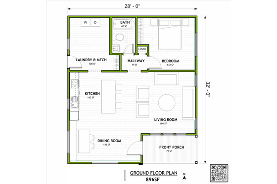 Floor Plan - Main Floor for Modern House Plan #1106-13 - 1 bed, 1 bath