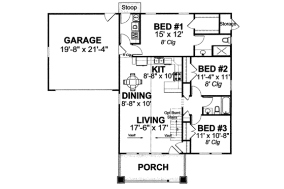 Floor Plan - Main Floor for Craftsman House Plan #20-1880 - 3 bed, 2 bath