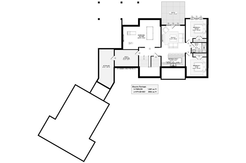 Dream House Plan - Floor Plan - Lower Floor for Farmhouse House Plan #928-393 - 5 bed, 3.5 bath
