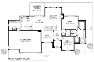 Floor Plan - Main Floor for Traditional House Plan #70-428 - 3 bed, 2.5 bath