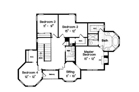 Floor Plan - Upper Floor for European House Plan #417-312 - 4 bed, 2.5 bath