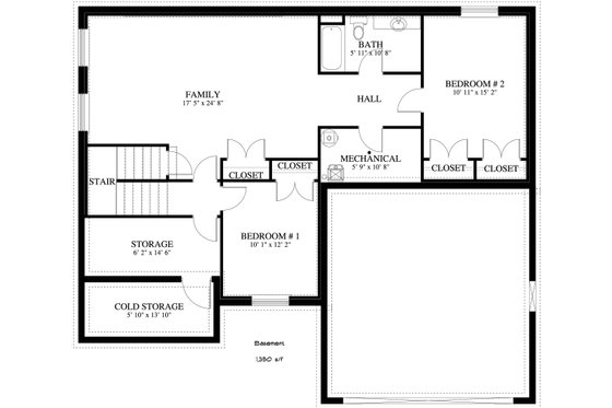 Floor Plan - Lower Floor for Craftsman House Plan #1060-57 - 4 bed, 2.5 bath