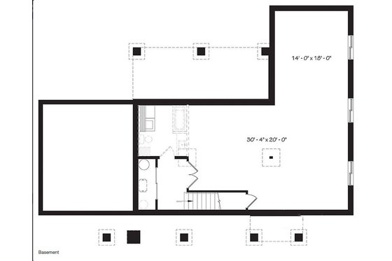 Floor Plan - Lower Floor for Ranch House Plan #23-2637 - 2 bed, 1 bath