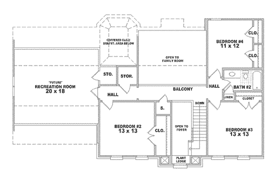 Floor Plan - Upper Floor for Southern House Plan #81-208 - 4 bed, 2.5 bath