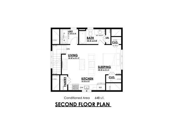 Floor Plan - Upper Floor for Craftsman House Plan #30-371 - 1 bed, 1 bath