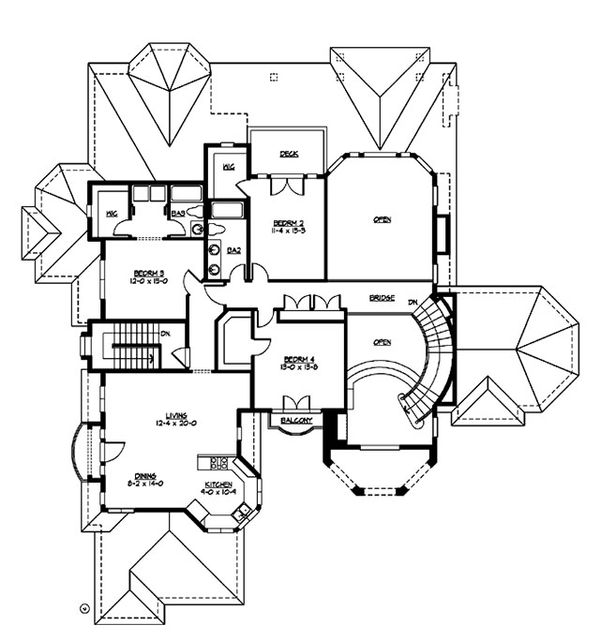 European Floor Plan - Upper Floor Plan #132-214