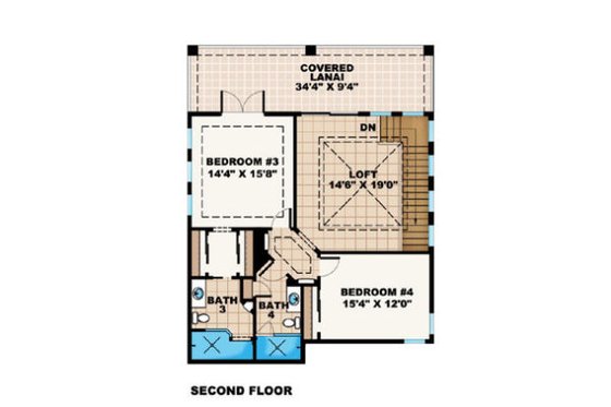 Floor Plan - Upper Floor for Mediterranean House Plan #27-384 - 5 bed, 4.5 bath