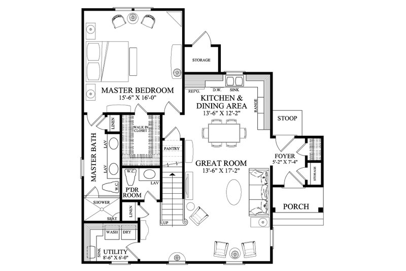 Dream House Plan - Floor Plan - Main Floor for Bungalow House Plan #137-419 - 3 bed, 2.5 bath