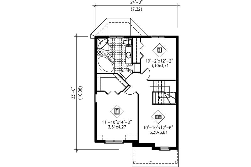 House Design - Floor Plan - Upper Floor for European House Plan #25-2277 - 2 bed, 1.5 bath