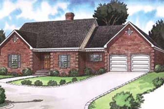 Exterior - Front Elevation for European House Plan #16-247 - 3 bed, 2 bath