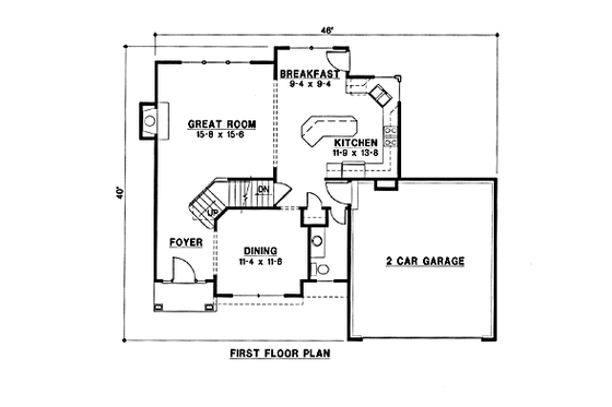 Floor Plan - Main Floor for Traditional House Plan #67-183 - 4 bed, 3 bath