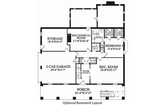 Floor Plan - Lower Floor for Colonial House Plan #137-101 - 4 bed, 4.5 bath