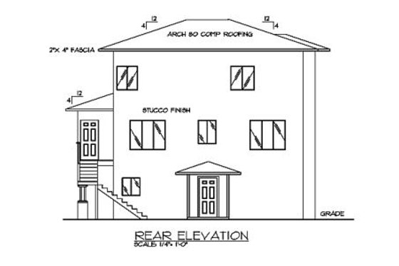 Exterior - Rear Elevation for Modern House Plan #117-440 - 3 bed, 3 bath