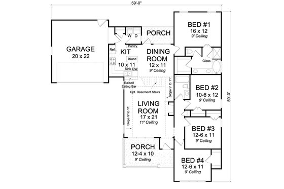 Floor Plan - Main Floor for Traditional House Plan #513-2070 - 4 bed, 2 bath