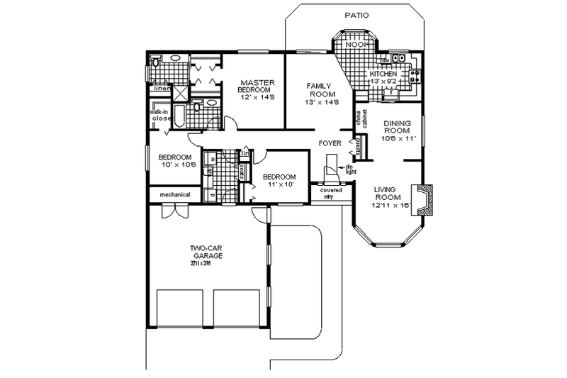 House Blueprint - Floor Plan - Main Floor for Ranch House Plan #18-101 - 3 bed, 2 bath